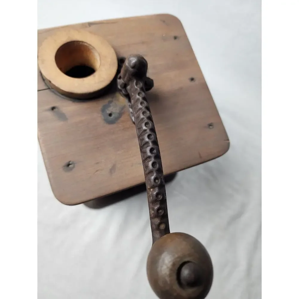 Vintage Wood Coffee Grinder Cast Iron Dovetailed Hand Crank Antique Flour Mill